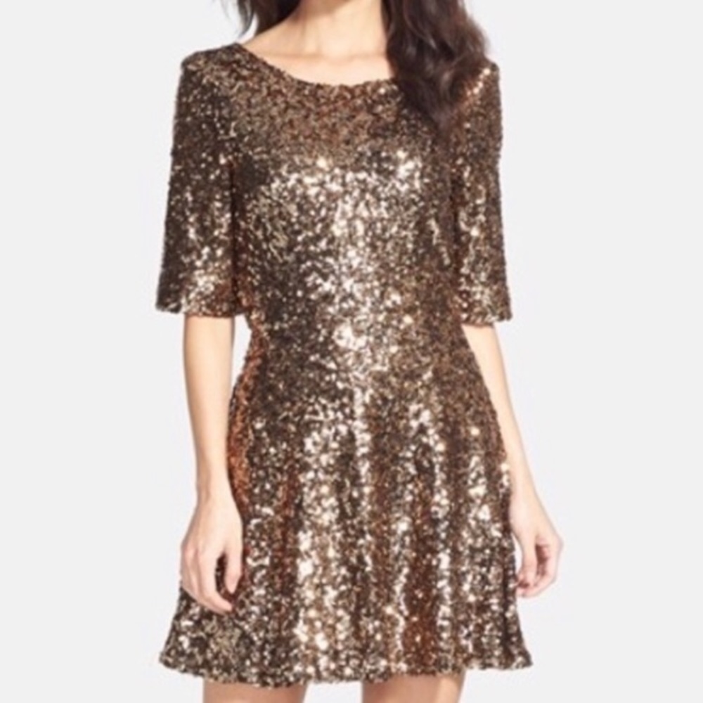 French Connection Gold Sequin Dress! - Picture 1 of 7